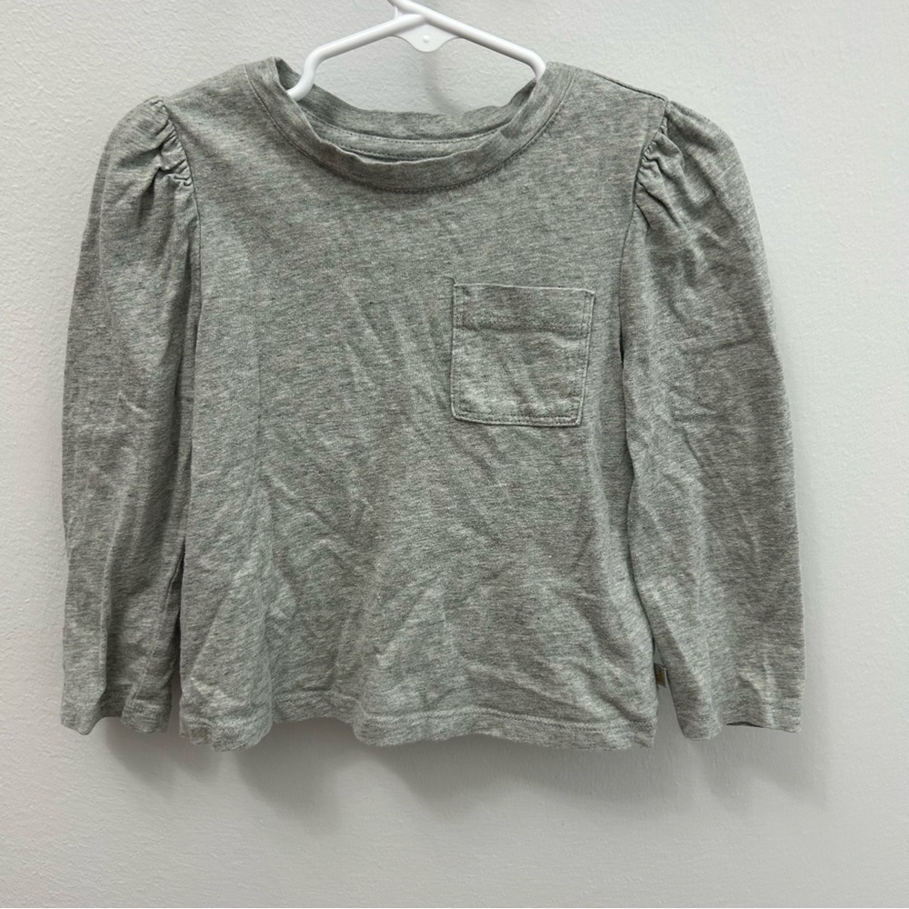 Baby GAP Heather Gray Toddler Girls Long Puff Sleeve Tee with Pocket - 4T